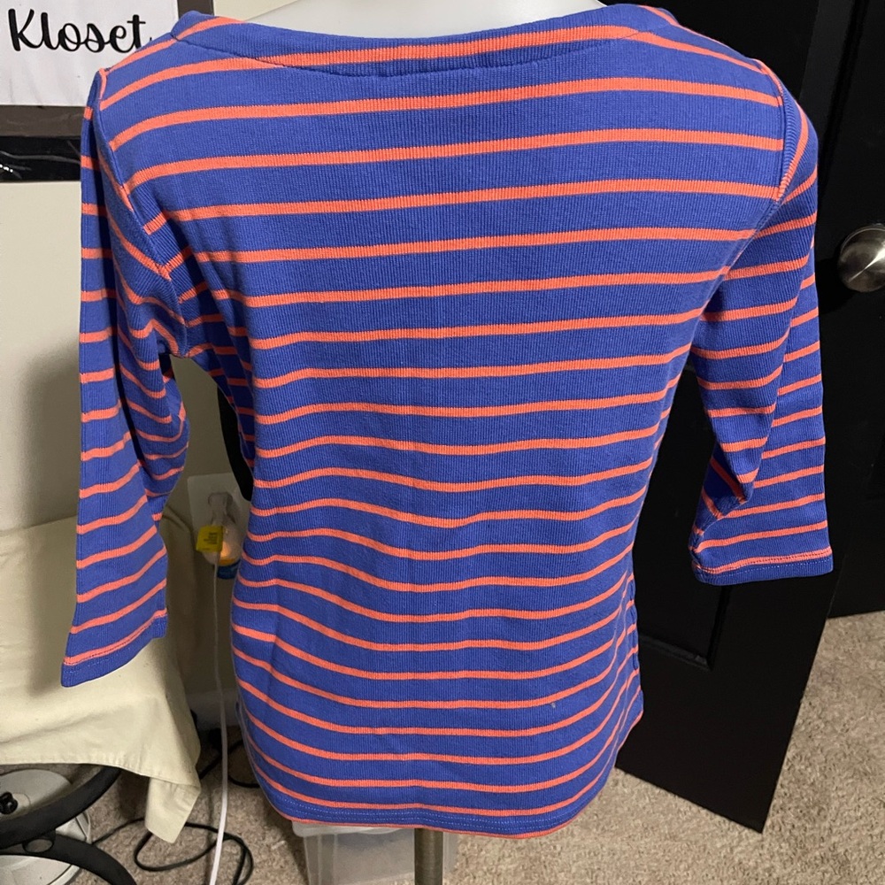 L.L. Bean Women's Long Sleeve Top - Blue and Orange Stripes - Picture 4 of 4